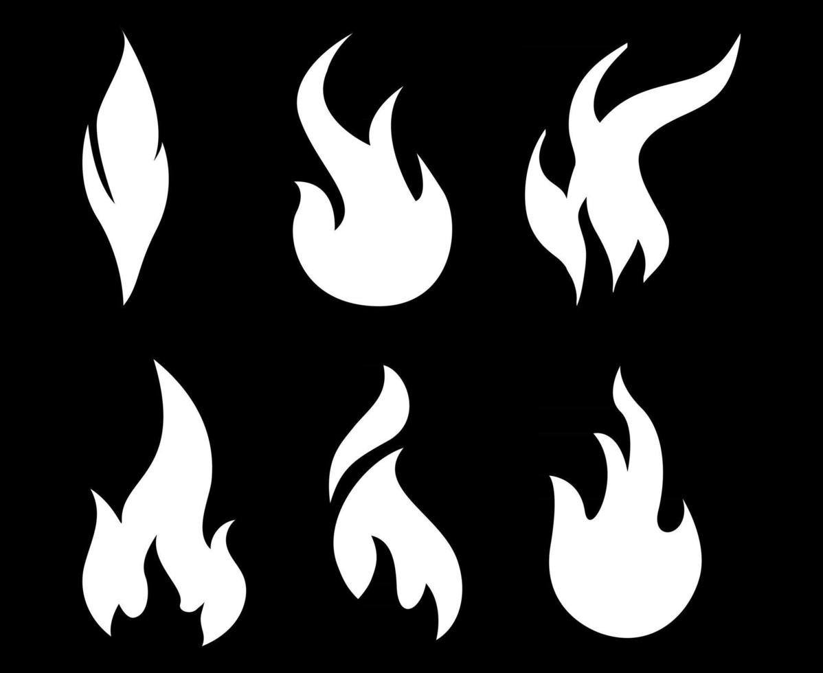 Fackel Feuer weiße Sammlung Symbole Flamme Vektor-Illustration abstraktes Design mit Hintergrund schwarz vektor