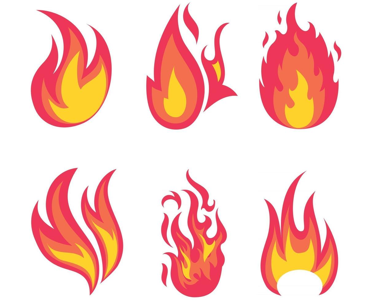 Sammlung Feuer brennende Fackel auf weißem Hintergrund abstrakte Illustration Design vektor