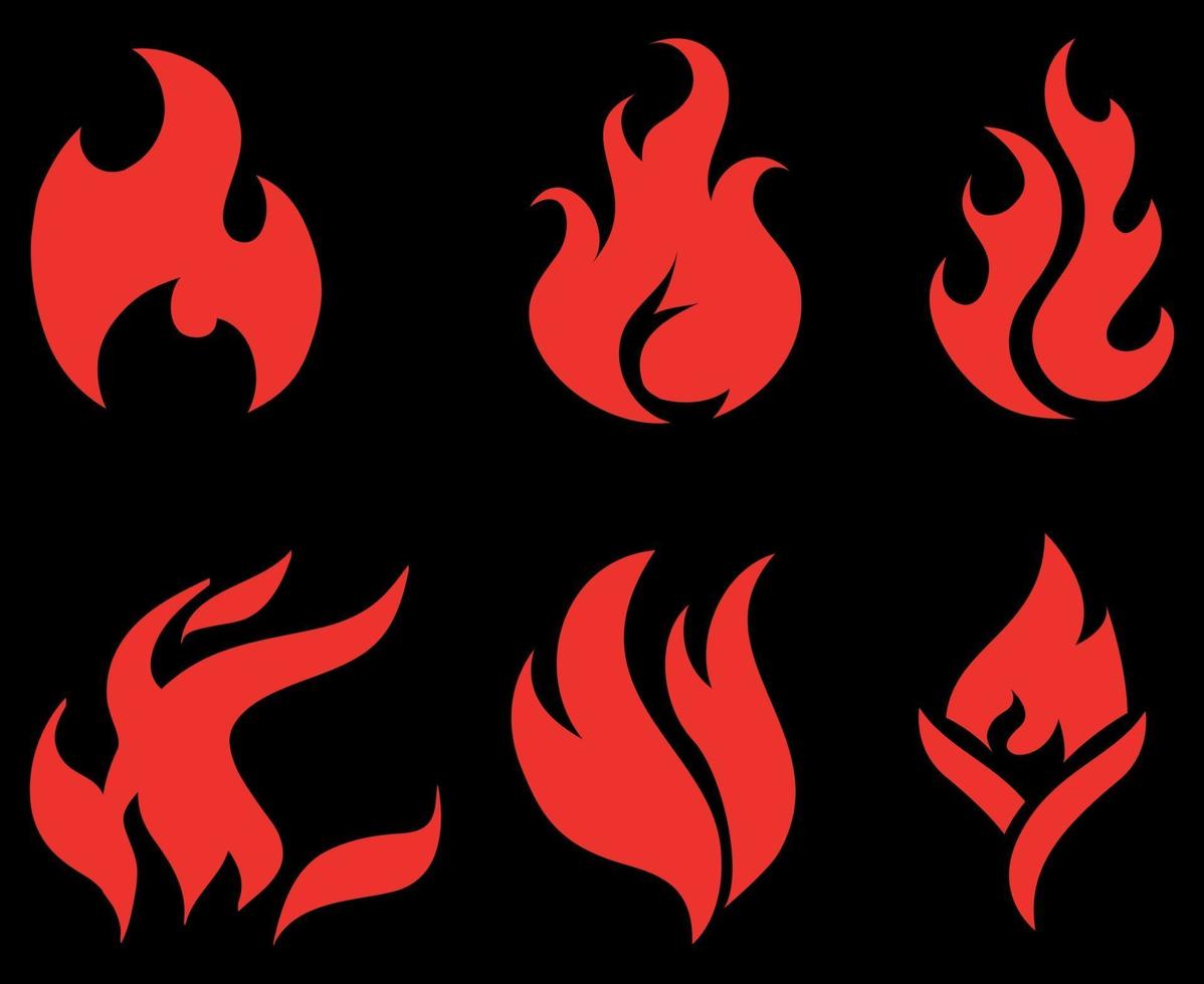 Design Feuerfackel rot Sammlung Symbole Flamme abstrakte Darstellung Vektor auf einem Hintergrund schwarz