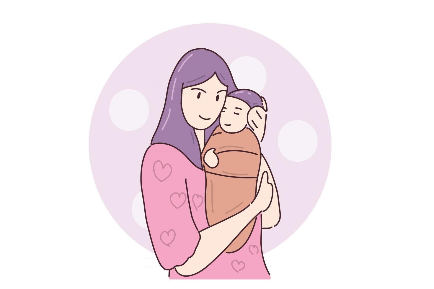 Hand gezeichnete Illustration süßes Baby und Mama vektor