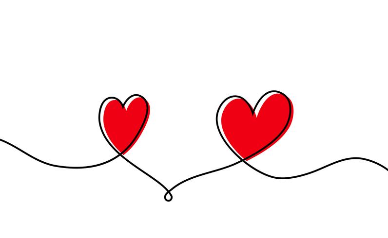 Kontinuerlig en rad ritning av rött hjärta isolerat på vit bakgrund. Vektor illustration