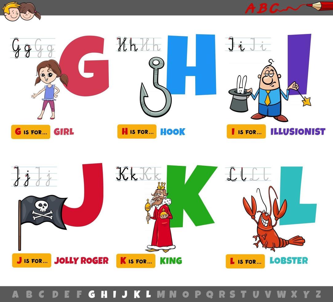 pädagogische Cartoon Alphabet Buchstaben für Kinder von g bis l vektor