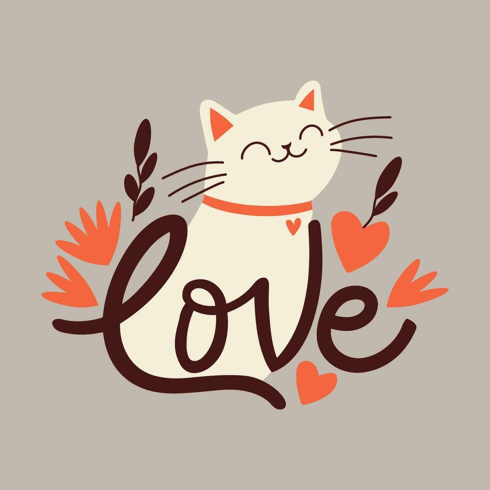 Katze gezeichnet mit das Wort Liebe vektor