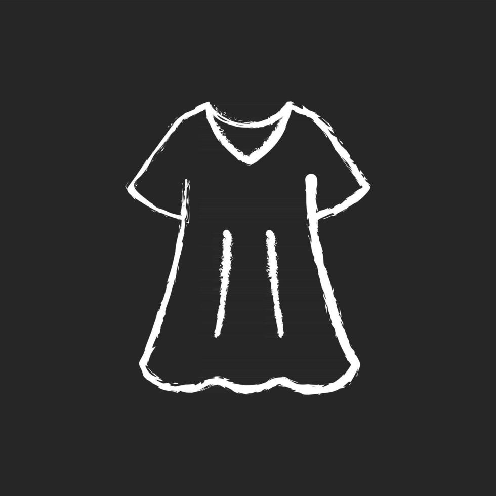 sportig klänning krita vit ikon på mörk bakgrund. elegant loungekläder för kvinnor. överdimensionerad trendig klänning. bekväma kläder och nattkläder. isolerad svart tavlaillustration på svart vektor