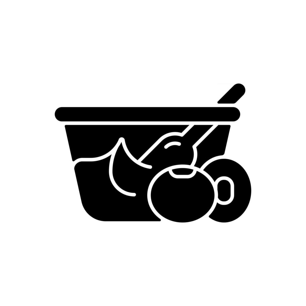 miso svart glyph ikon. Naturaly gjord pasta av sojabönor. populära vegetariska snacks. hälsosamma livsmedel som innehåller näringsämnen och vitaminer. silhuett symbol på vitt utrymme. vektor isolerad illustration