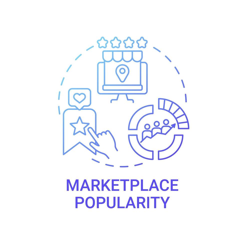 Symbol für das Konzept der Popularität des Marktplatzes. Erreichen eines großen Publikums abstrakte Idee dünne Linie Illustration. Kundenbindung. Ruf der E-Commerce-Site. Vektor isolierte Umriss-Farbzeichnung