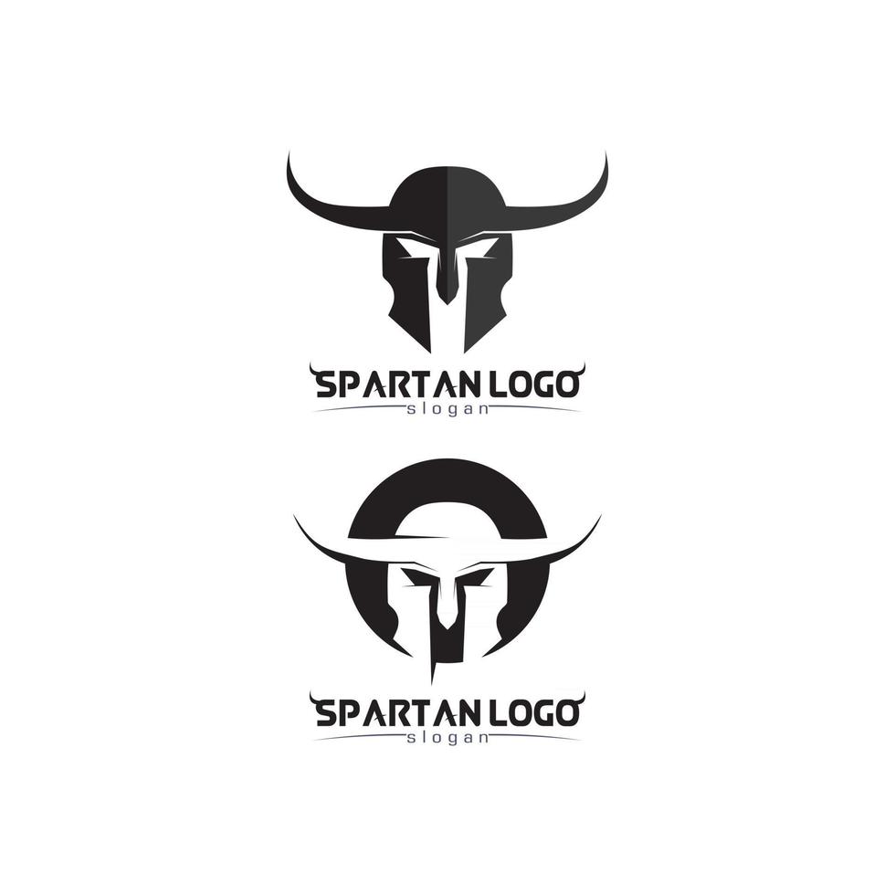 spartanisches Logo schwarzer Gladiator und Vektordesign Helm und Kopf schwarz vektor