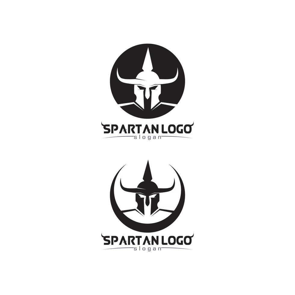 spartanisches Logo schwarzer Gladiator und Vektordesign Helm und Kopf schwarz vektor