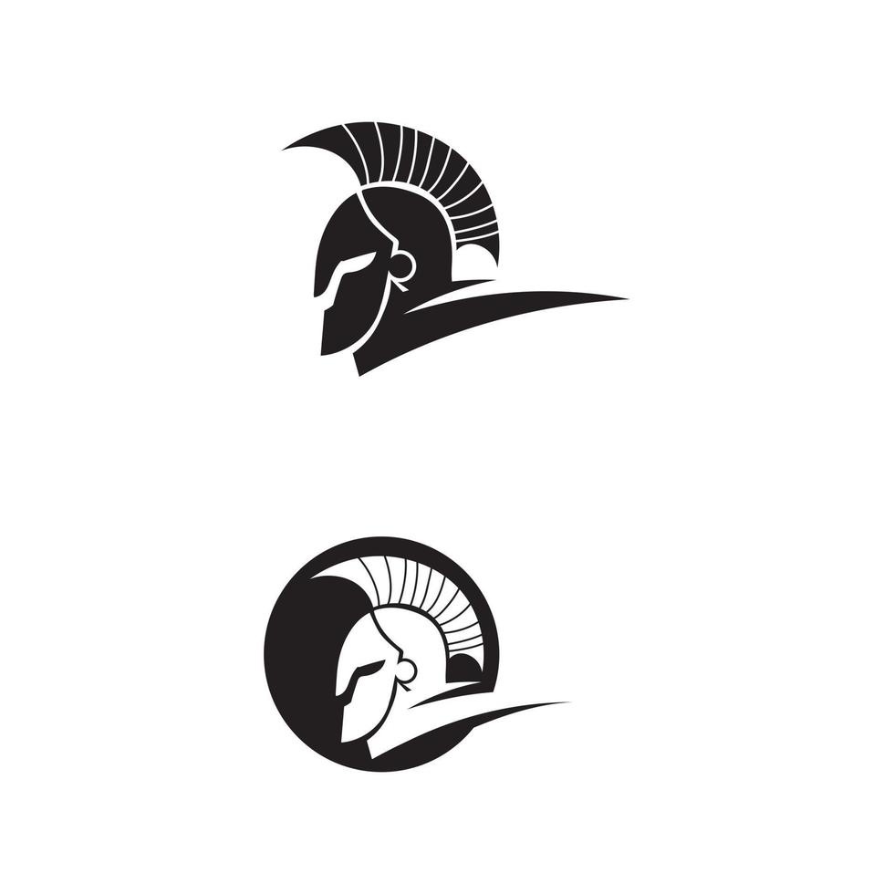 spartanisches Logo schwarzer Gladiator und Vektordesign Helm und Kopf schwarz vektor