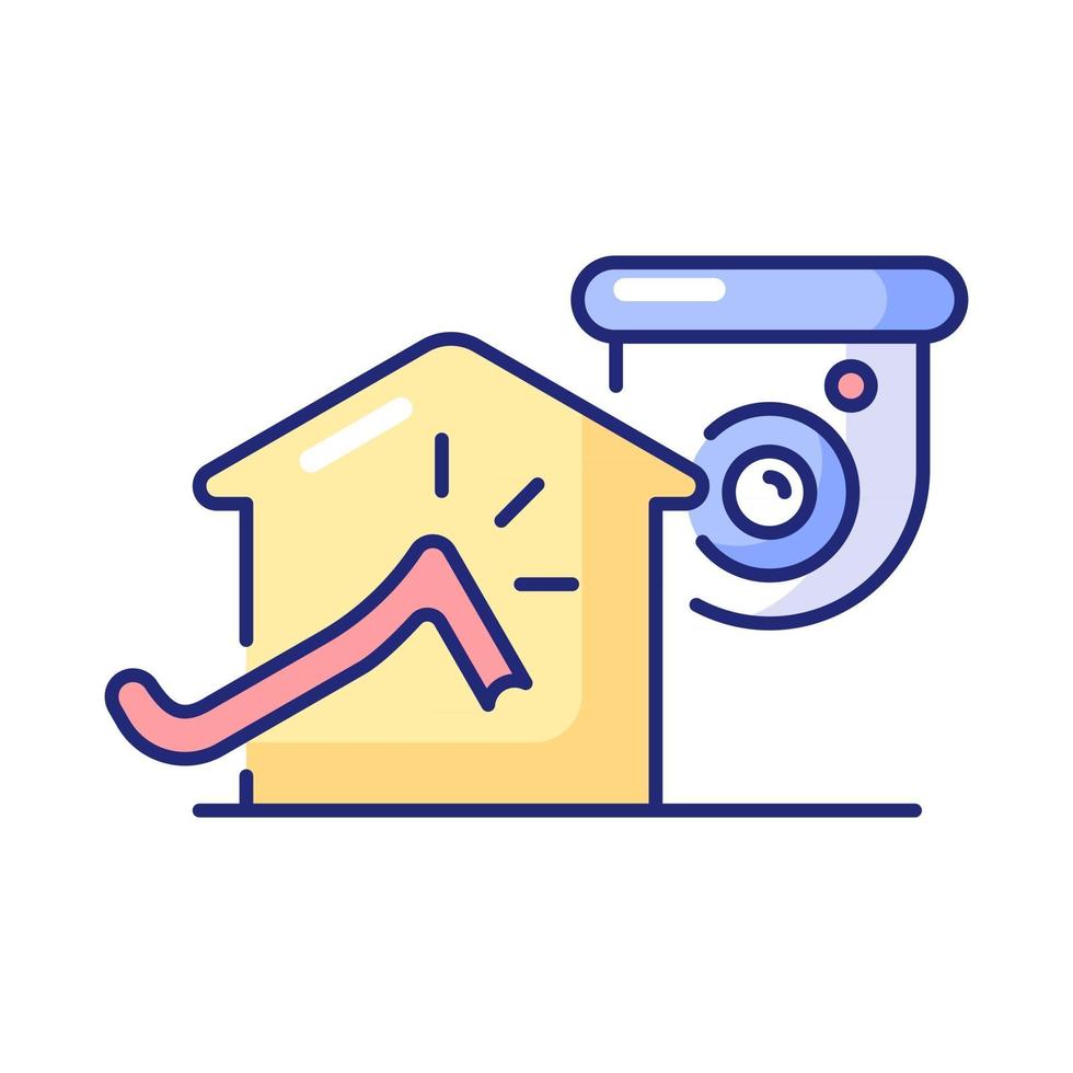 Vermeidung von Hauseinbrüchen mit dem RGB-Farbsymbol des CCTV-Systems. isolierte Vektor-Illustration. Einbruchsprävention. Überwachung der Immobilie in Echtzeit. Bedrohungen erkennen einfache gefüllte Strichzeichnungen vektor