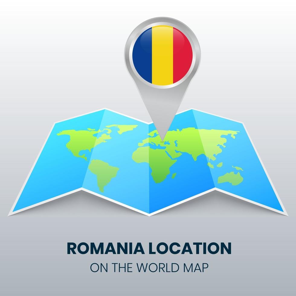 platsikon för Rumänien på världskartan, rund stiftikon för Rumänien vektor