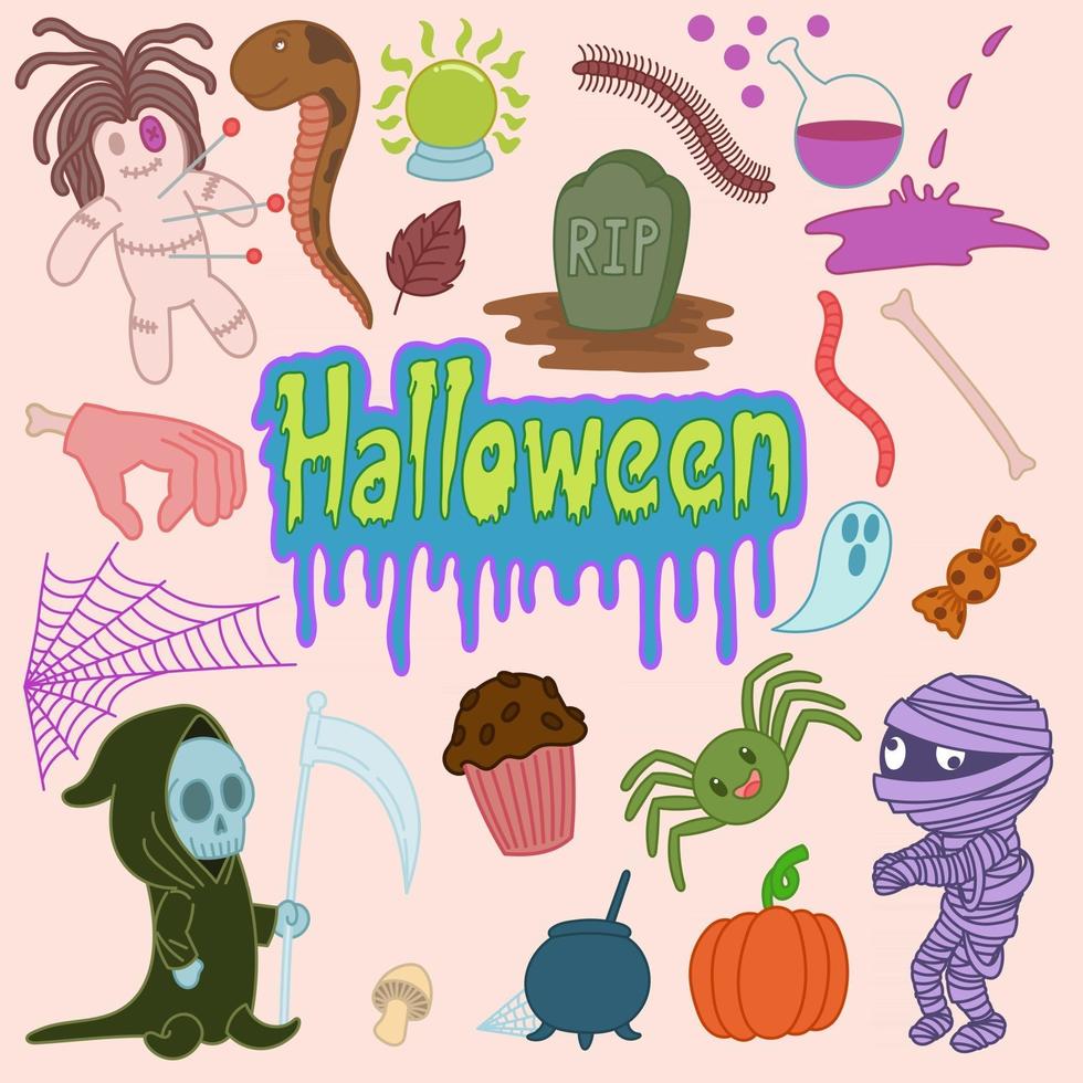 Set süßer Halloween-Doodles vektor
