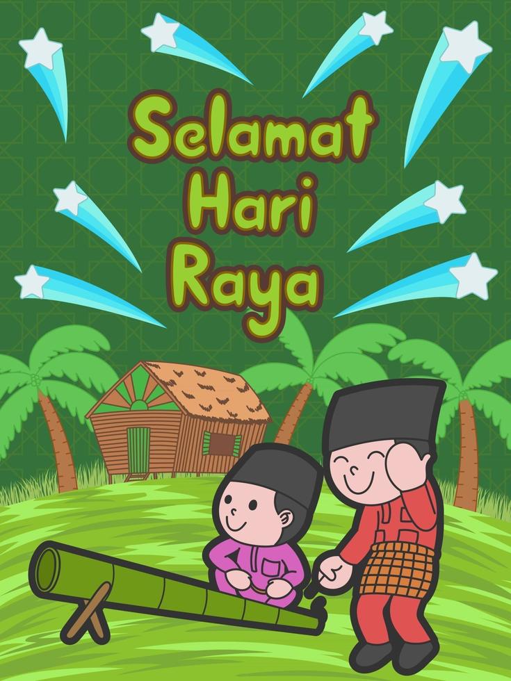 selamat hari raya betyder eid mubarak för malaysia helgdag firande vektor