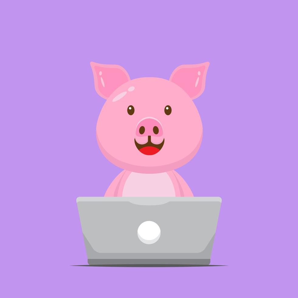 süßes Schwein, das mit Laptop arbeitet vektor