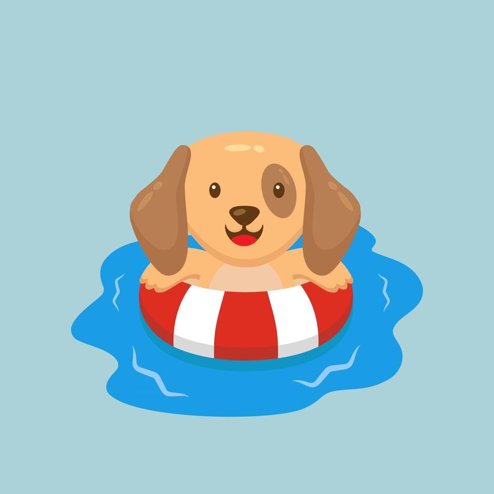 söt hund simning sommar tecknad vektor