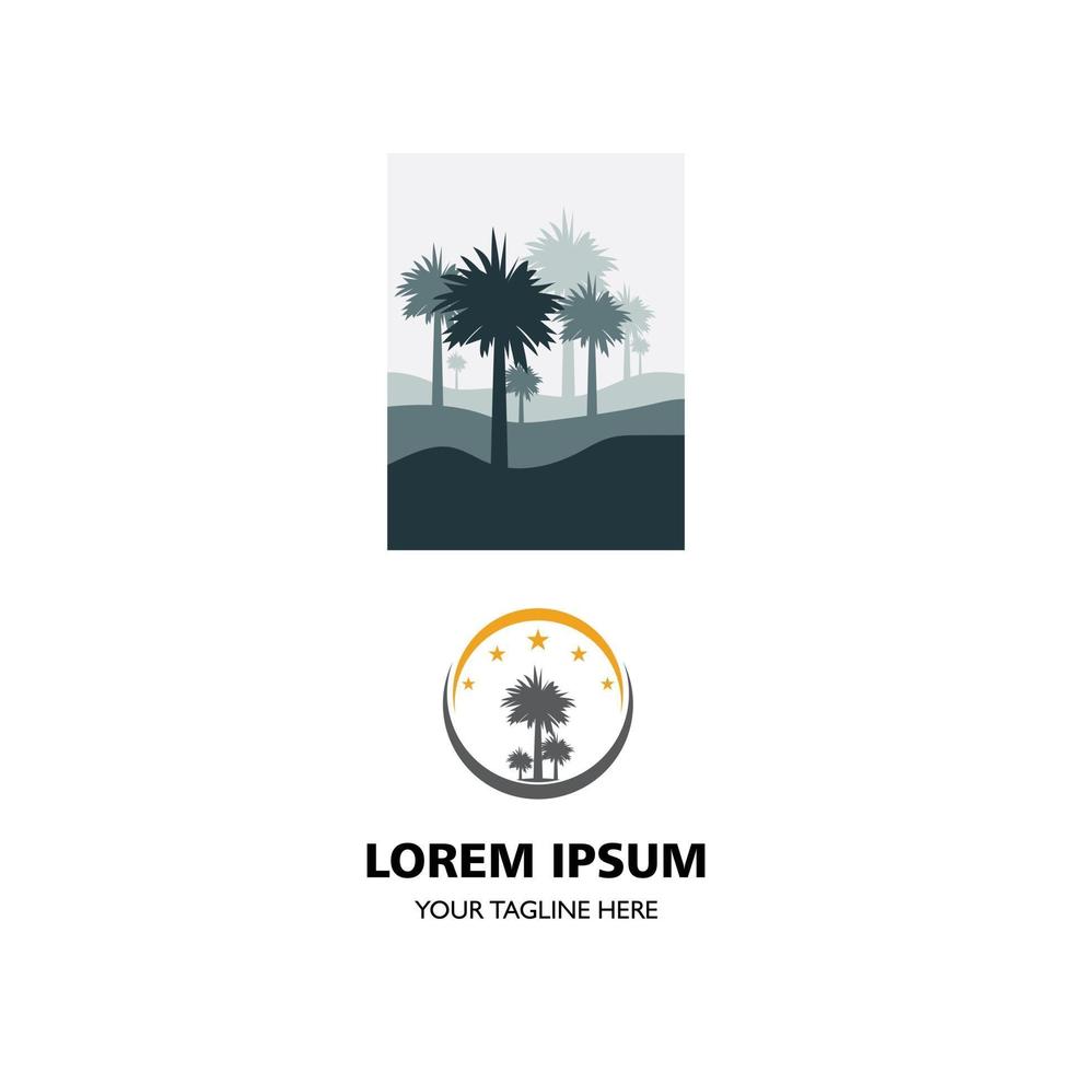 palmträdsilhuett för hotellrestaurang semesterresor logo design vektor