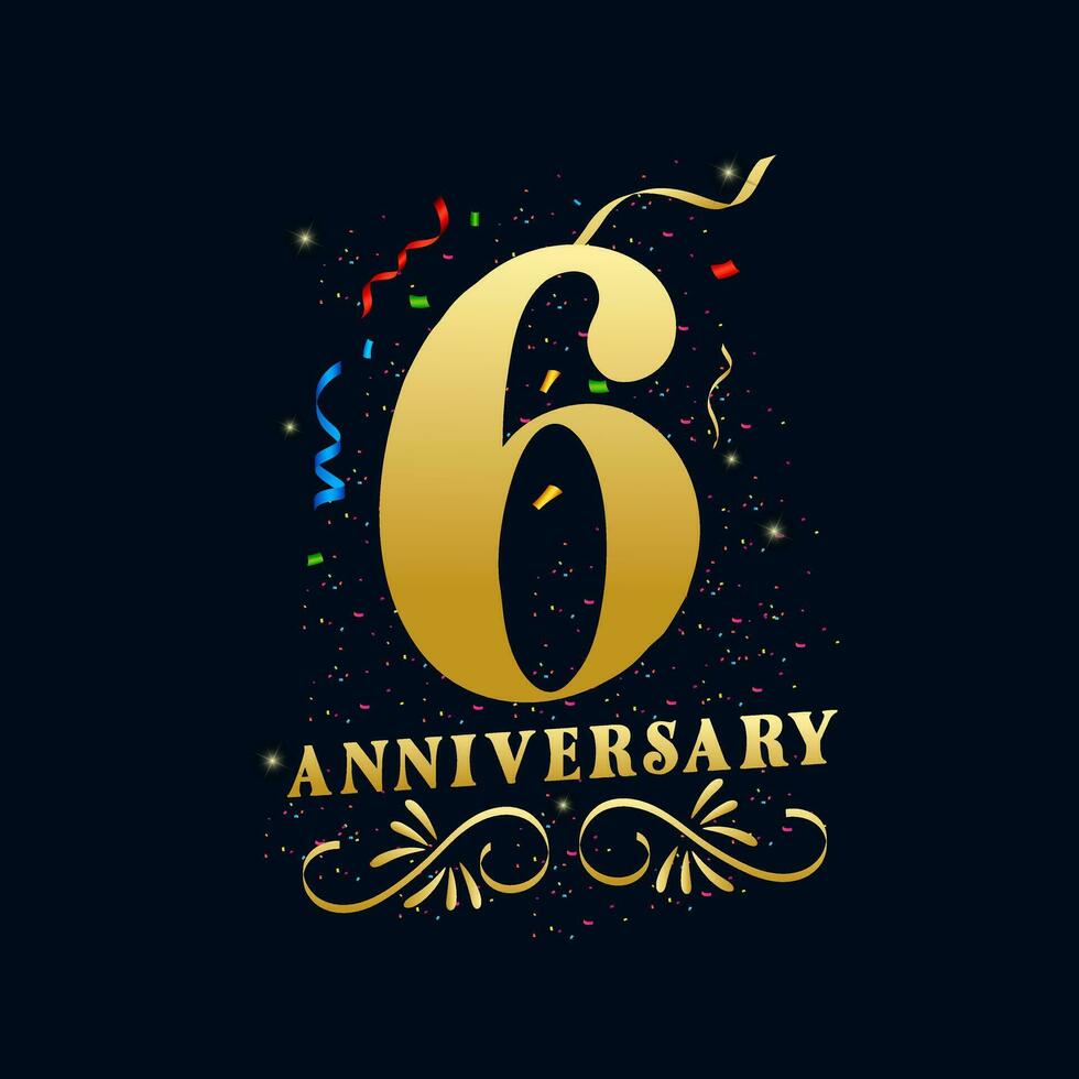 6 Jahrestag luxuriös golden Farbe 6 Jahre Jahrestag Feier Logo Design Vorlage vektor