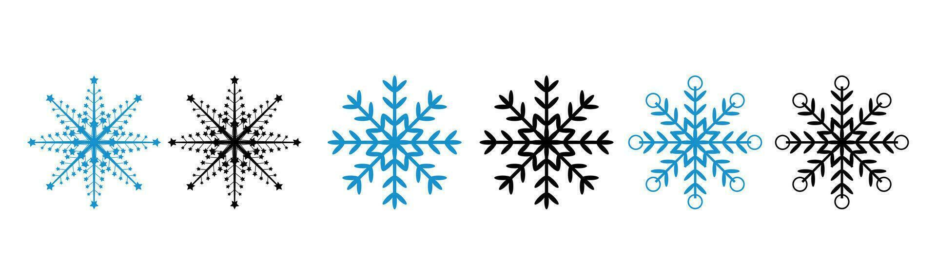uppsättning svart och blå snöflinga ikoner samling med vit bakgrund. vektor