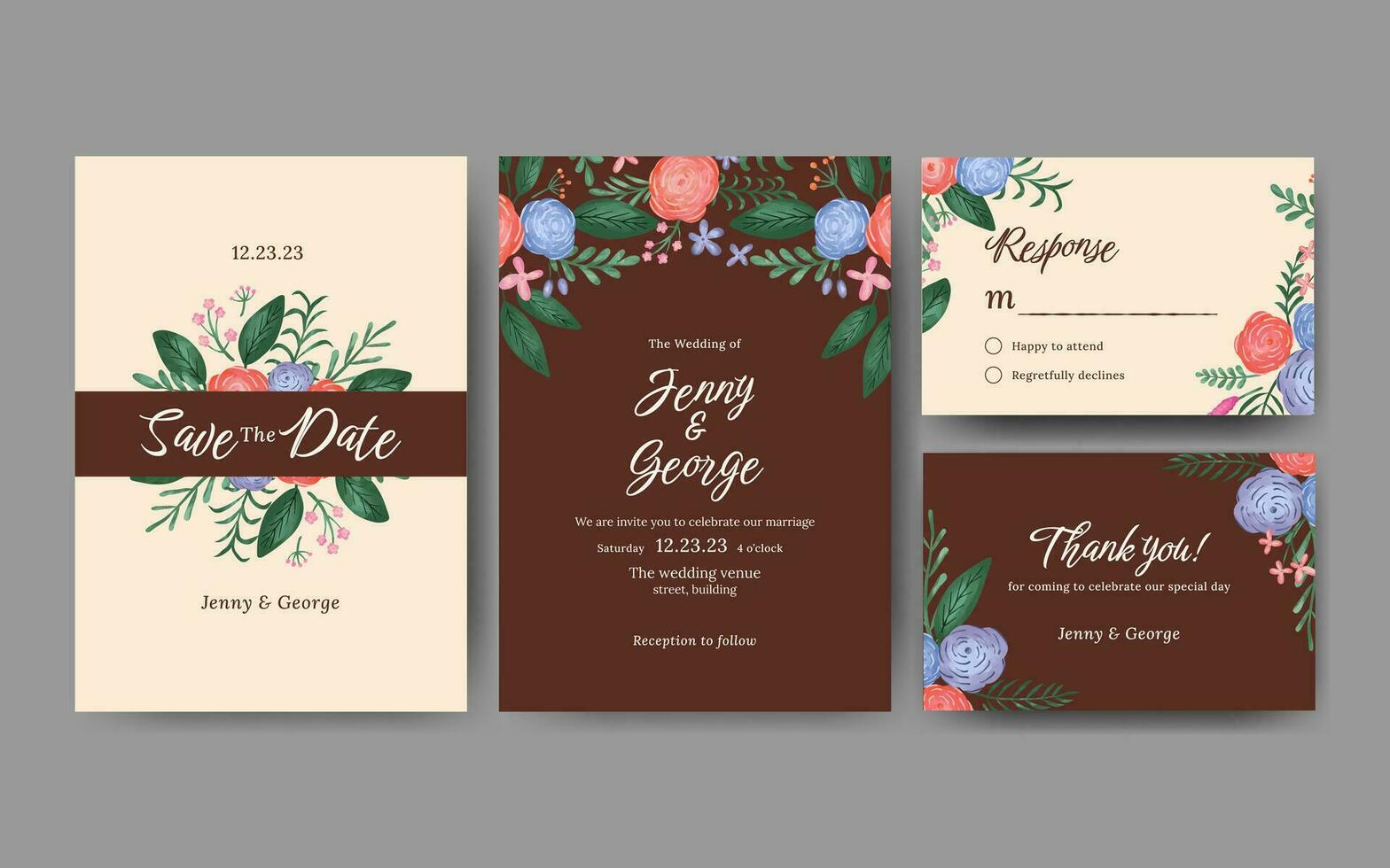 Aquarell Blumen- Hochzeit Einladung Vorlage Design vektor