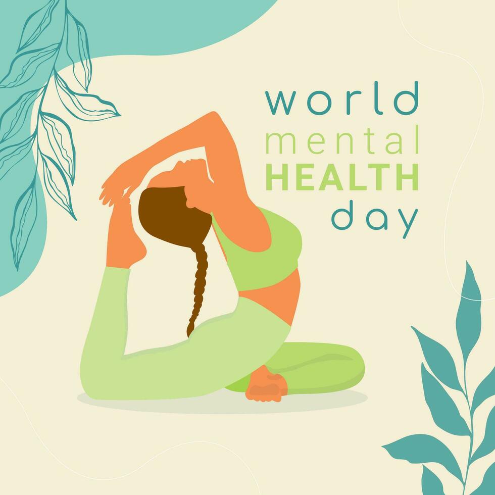 Welt mental Gesundheit Tag Illustration. Frau Silhouette im Yoga Pose. vektor