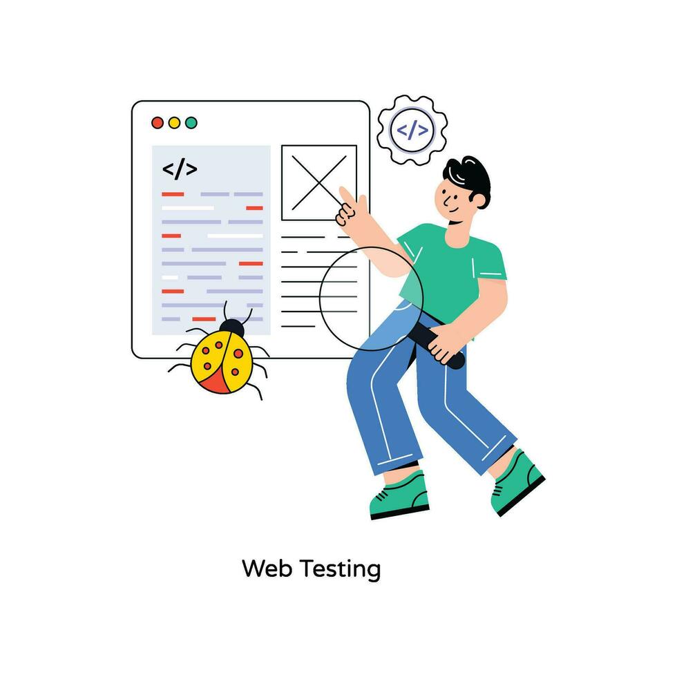 webb testning platt stil design vektor illustration. stock illustration