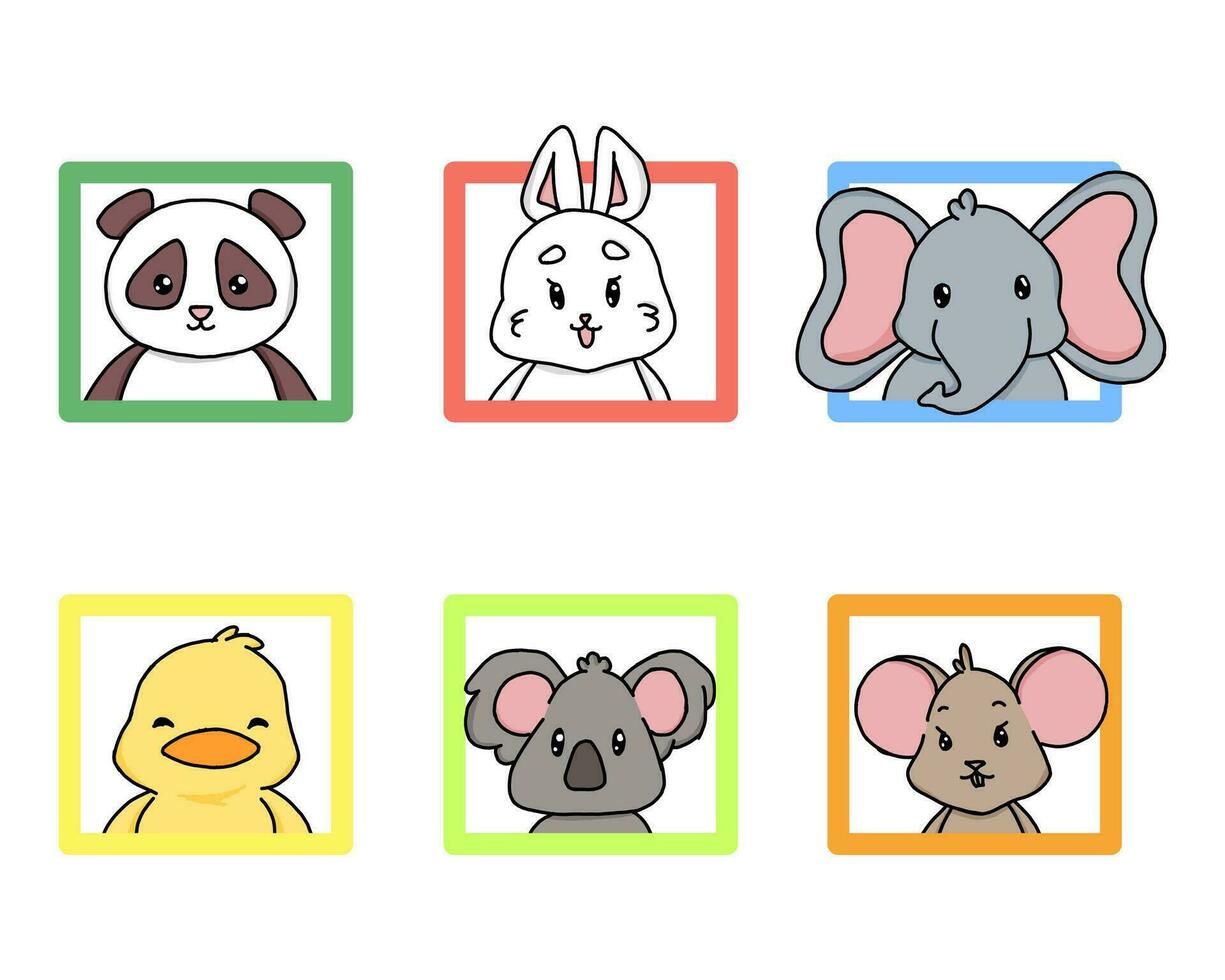 ein Sammlung von süß einfach Tier Porträts einschließlich Kaninchen, Elefanten, Enten, Koalas, Mäuse vektor