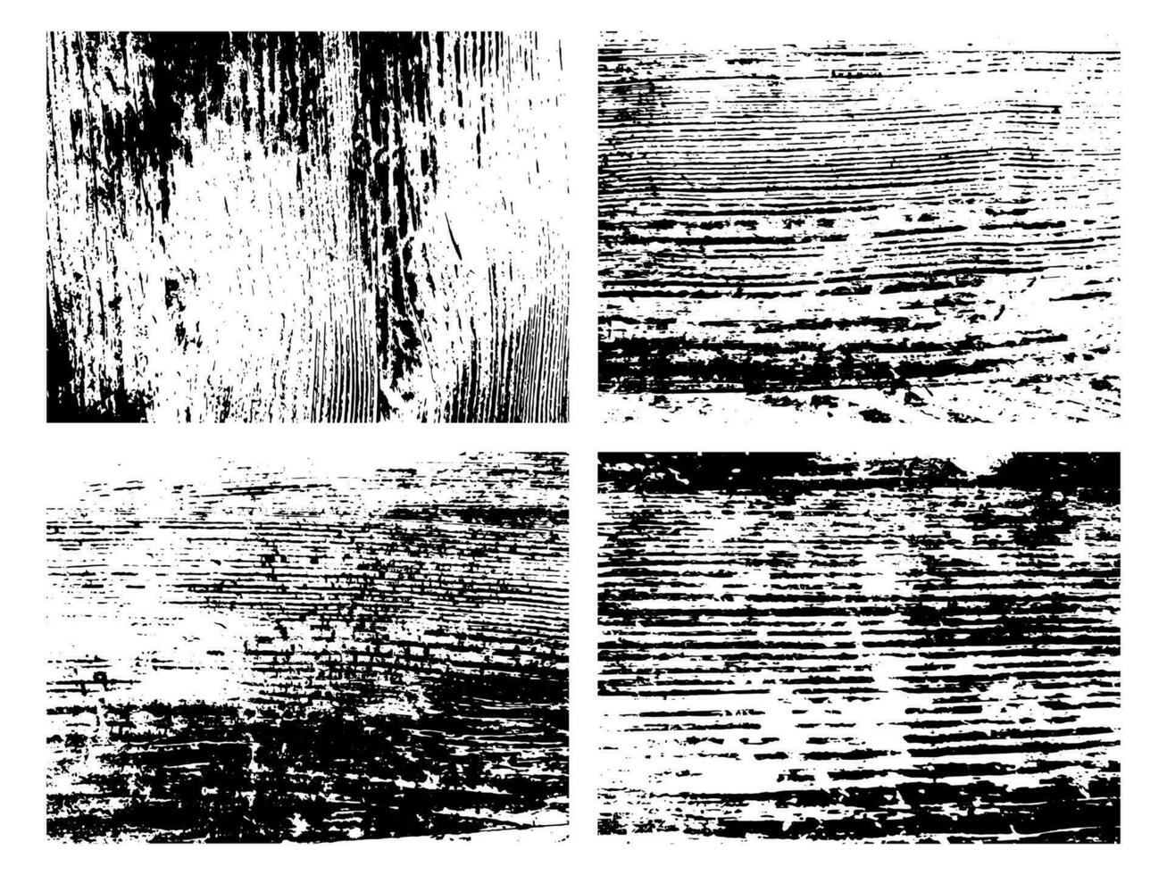 Grunge natürlich Holz einfarbig Textur. einstellen von vier abstrakt hölzern Oberfläche Overlay Hintergründe im schwarz und Weiß. Vektor Illustration