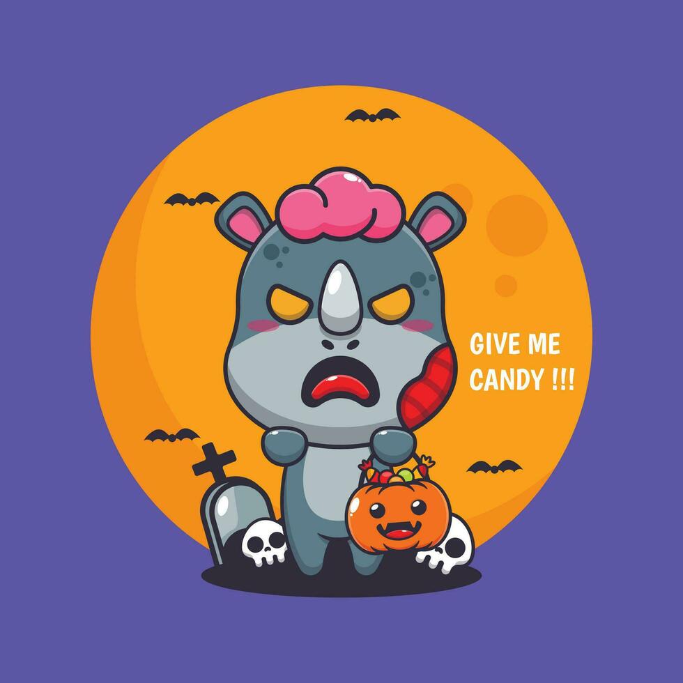 Zombie Nashorn wollen Süßigkeiten. süß Halloween Karikatur Illustration. vektor