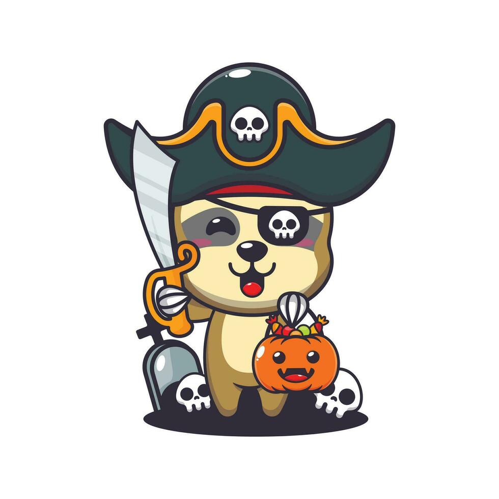 Piraten Faultier im Halloween Tag. süß Halloween Karikatur Illustration. vektor
