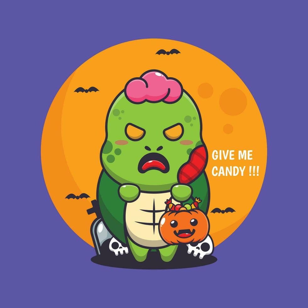 Zombie Schildkröte wollen Süßigkeiten. süß Halloween Karikatur Illustration. vektor