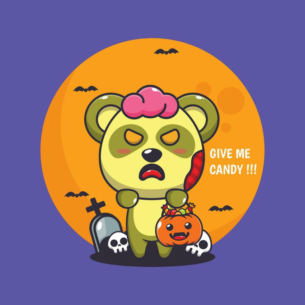 Zombie Panda wollen Süßigkeiten. süß Halloween Karikatur Illustration. vektor