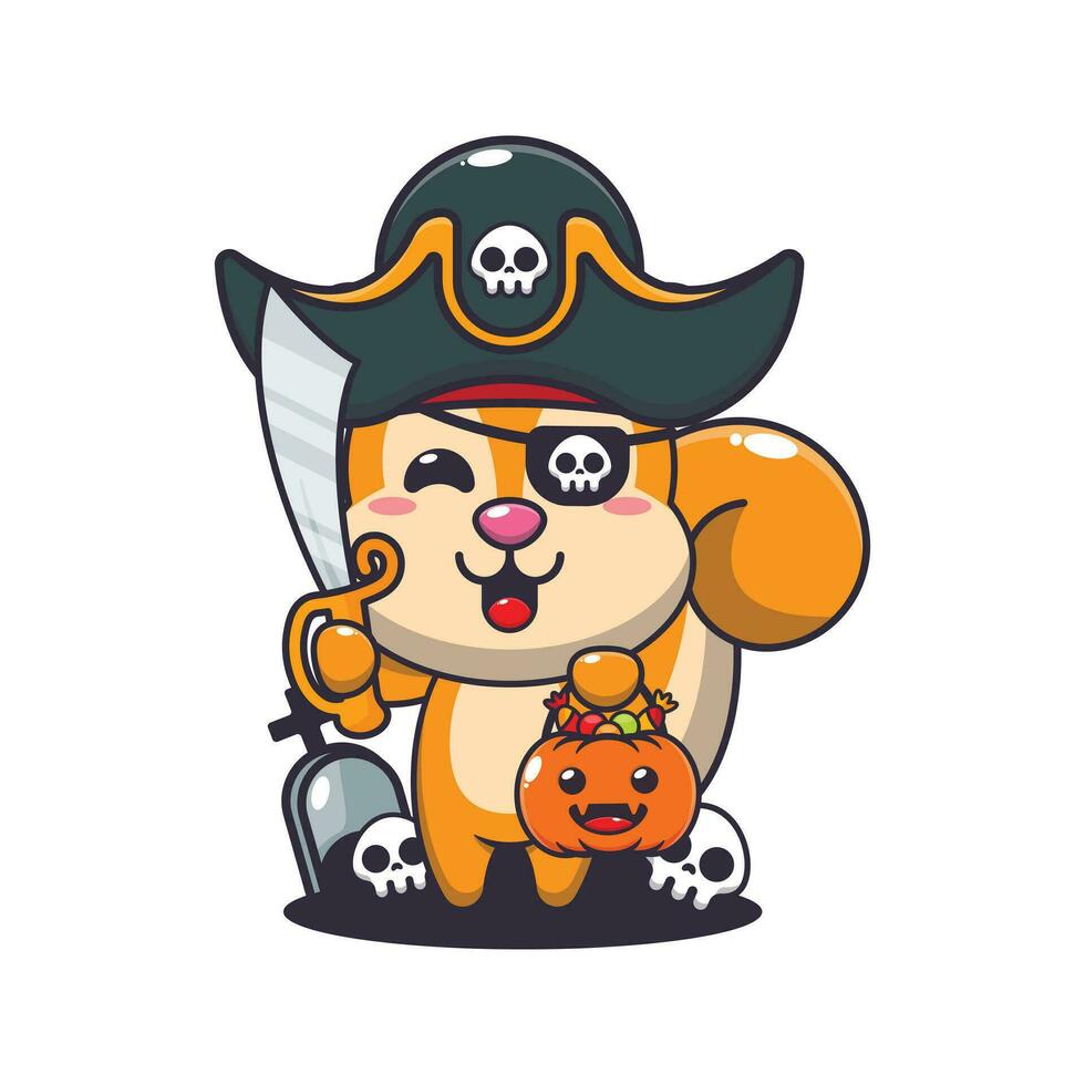 Piraten Eichhörnchen im Halloween Tag. süß Halloween Karikatur Illustration. vektor