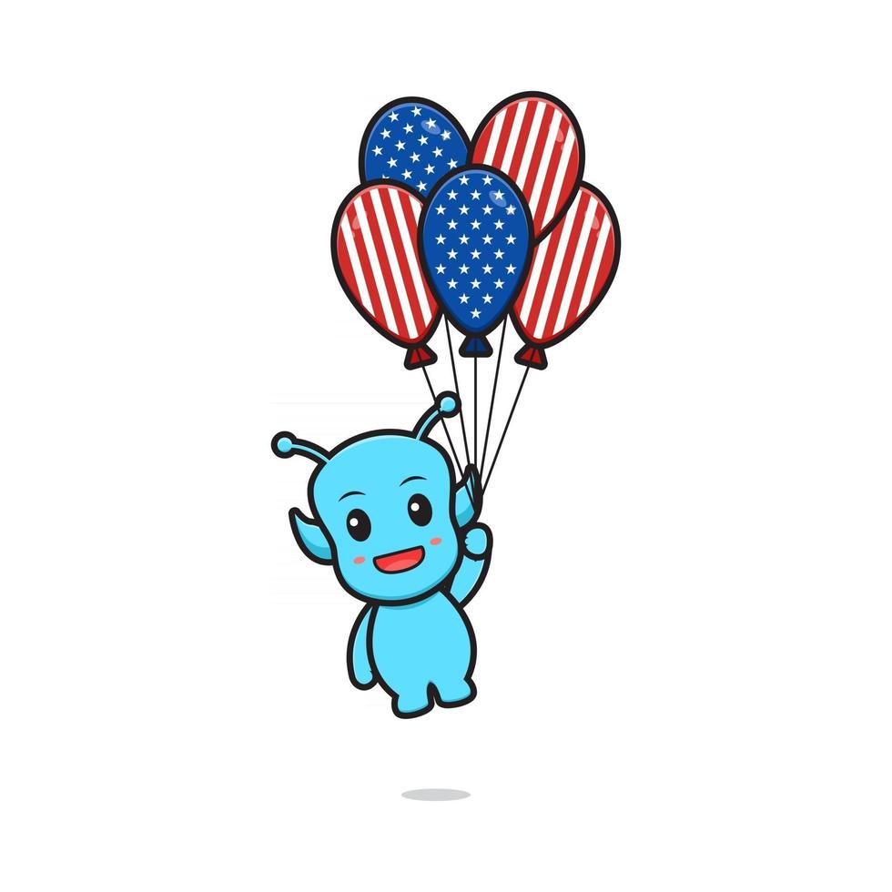 söt främling som flyger med ballong firar Amerika självständighetsdagen tecknad ikon vektorillustration vektor