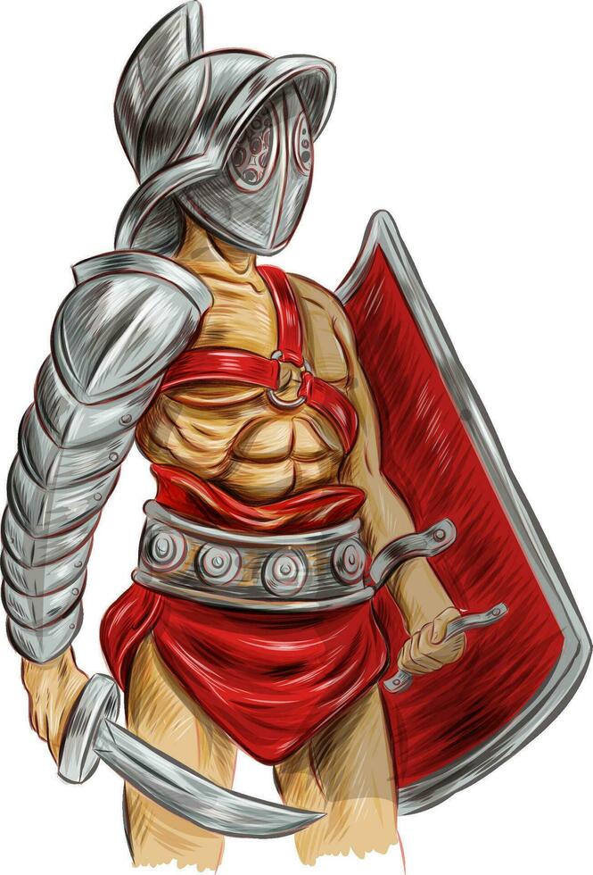 römisch Gladiator Soldat mit Schwert und Schild vektor