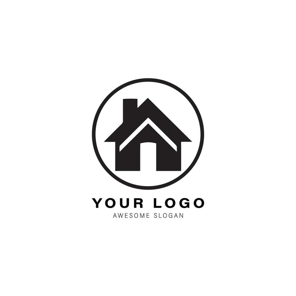 einfach schwarz und Weiß Logo Design zum ein Haus oder Gebäude. das Design Eigenschaften ein Dreieck gestalten auf oben von das Haus vektor