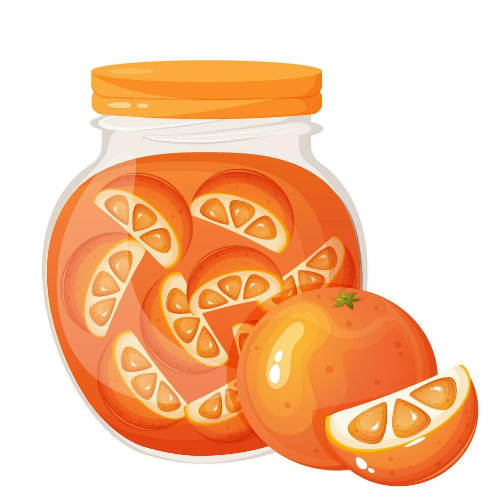 Krug mit Orange Marmelade isoliert auf Weiß vektor