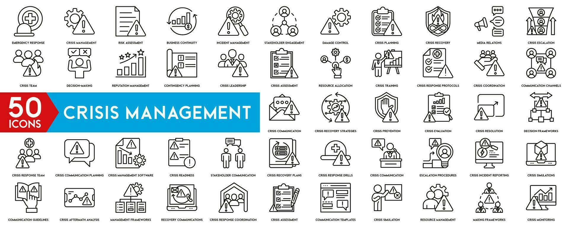 Krise Verwaltung Linie Symbole. zum Webseite Marketing Design Risiko Analyse, Investition planen, Management Entscheidung. vektor