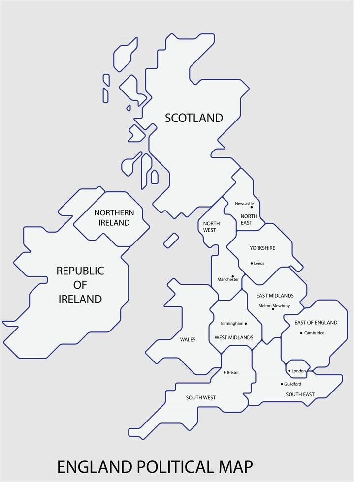 england politische karte teilen nach zustand bunte umrisse einfachheitsstil. vektor