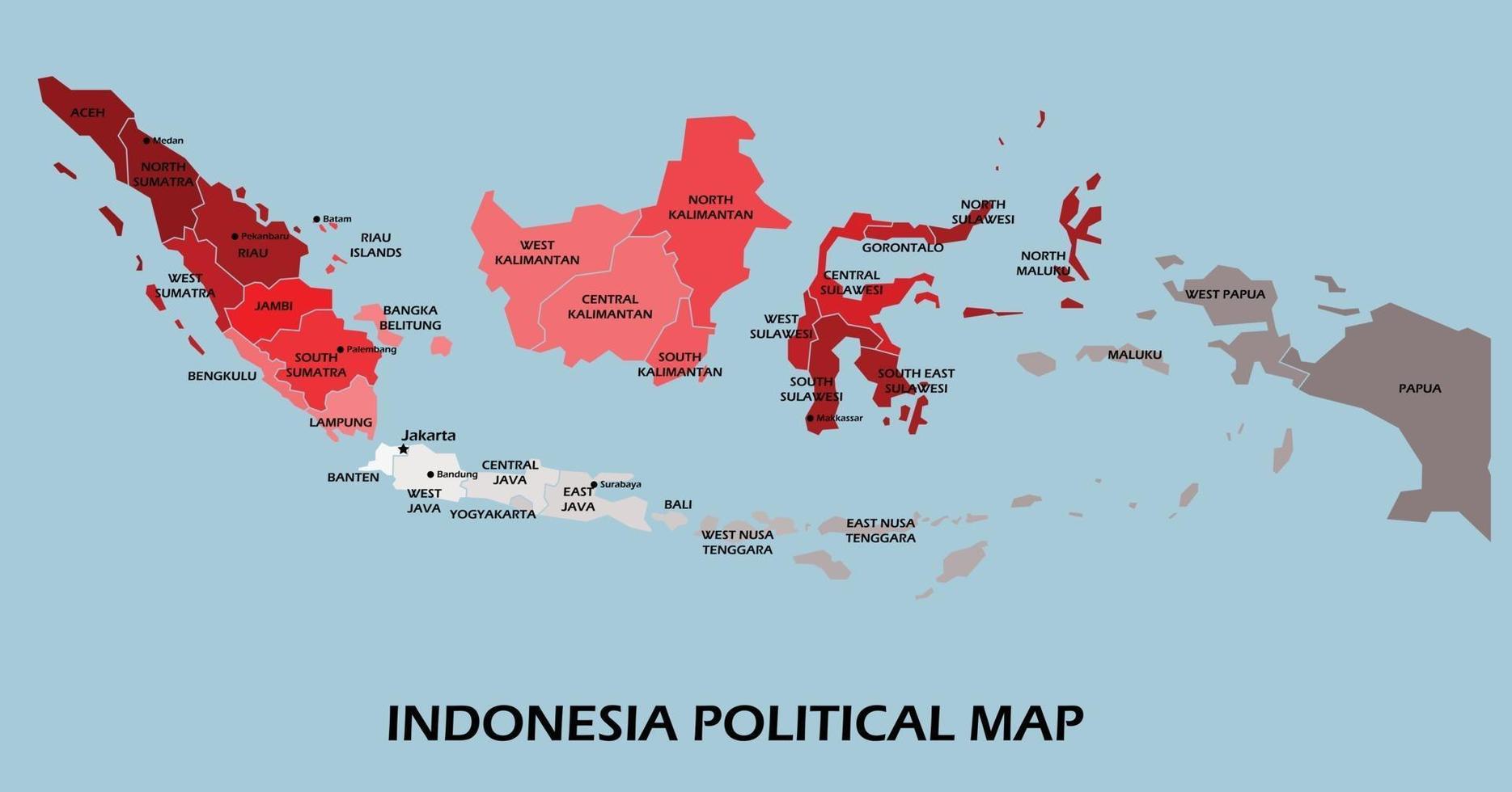 indonesien politisk karta dela med staten färgglada disposition enkelhet stil. vektor