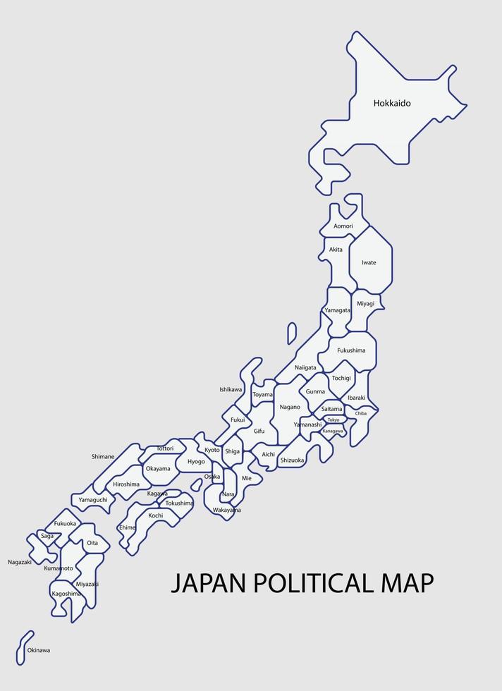 Japan politische Karte teilen durch staatliche bunte Kontur Einfachheit Stil. vektor