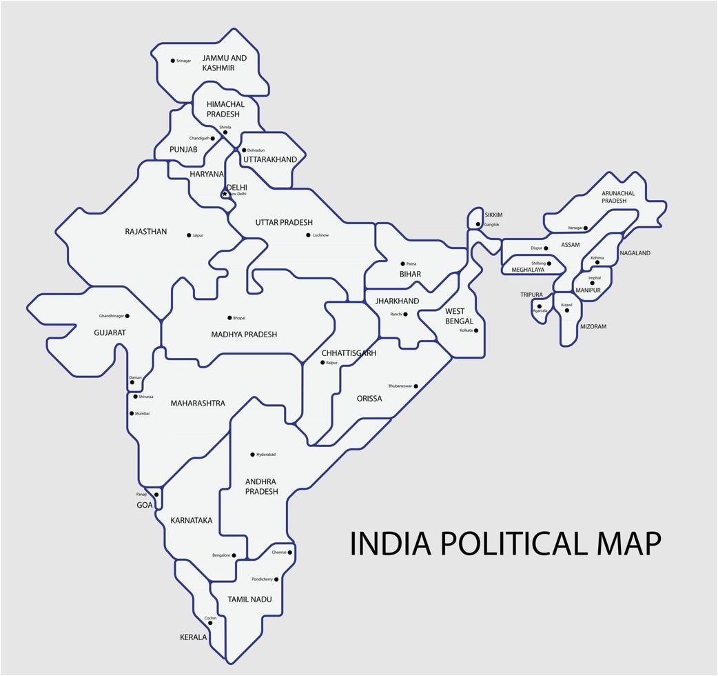 Indien politisk karta dela med staten färgglada disposition enkelhet stil. vektor