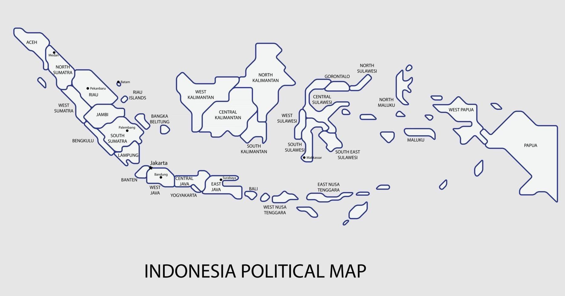 indonesien politisk karta dela med staten färgglada disposition enkelhet stil. vektor
