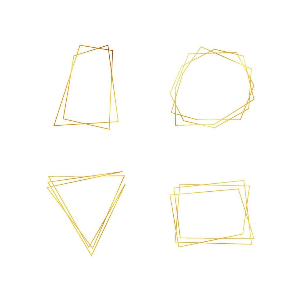 uppsättning av fyra guld geometrisk polygonal ramar med lysande effekter isolerat på vit bakgrund. tömma lysande konst deco bakgrund. vektor illustration.