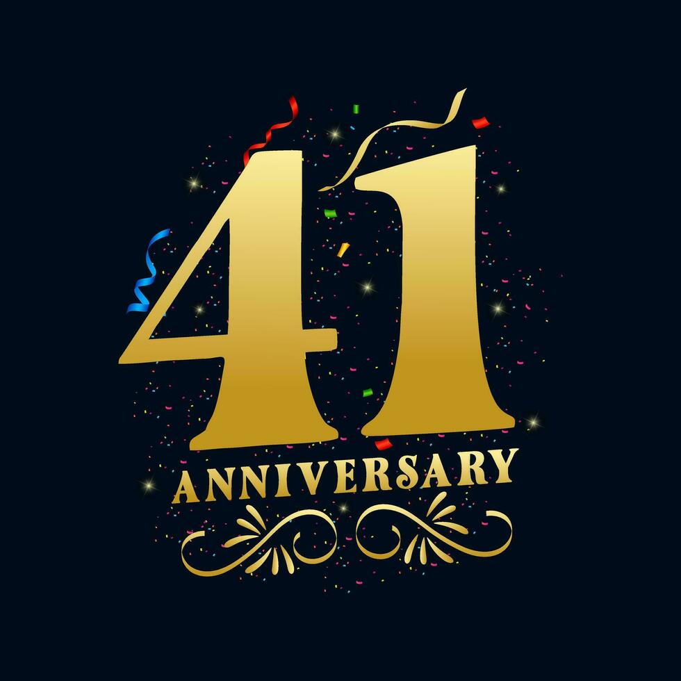 41 årsdag lyxig gyllene Färg 41 år årsdag firande logotyp design mall vektor