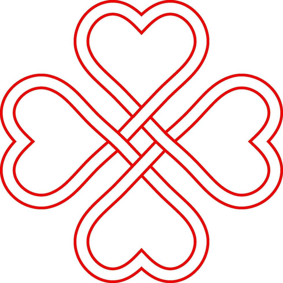 Symbol Liebe gut Glück, Interlacing Knoten Herzen, vier Blatt Kleeblatt vektor