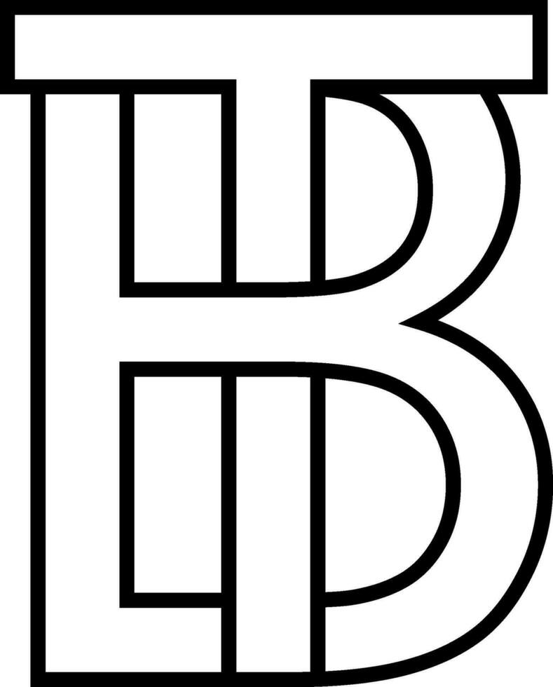 logotyp tecken bt, tb ikon tecken två interlaced brev b, t vektor