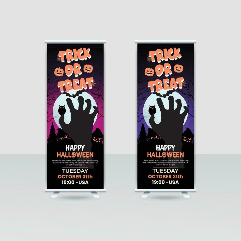 glücklich Halloween rollen oben Banner Vorlage Design vektor