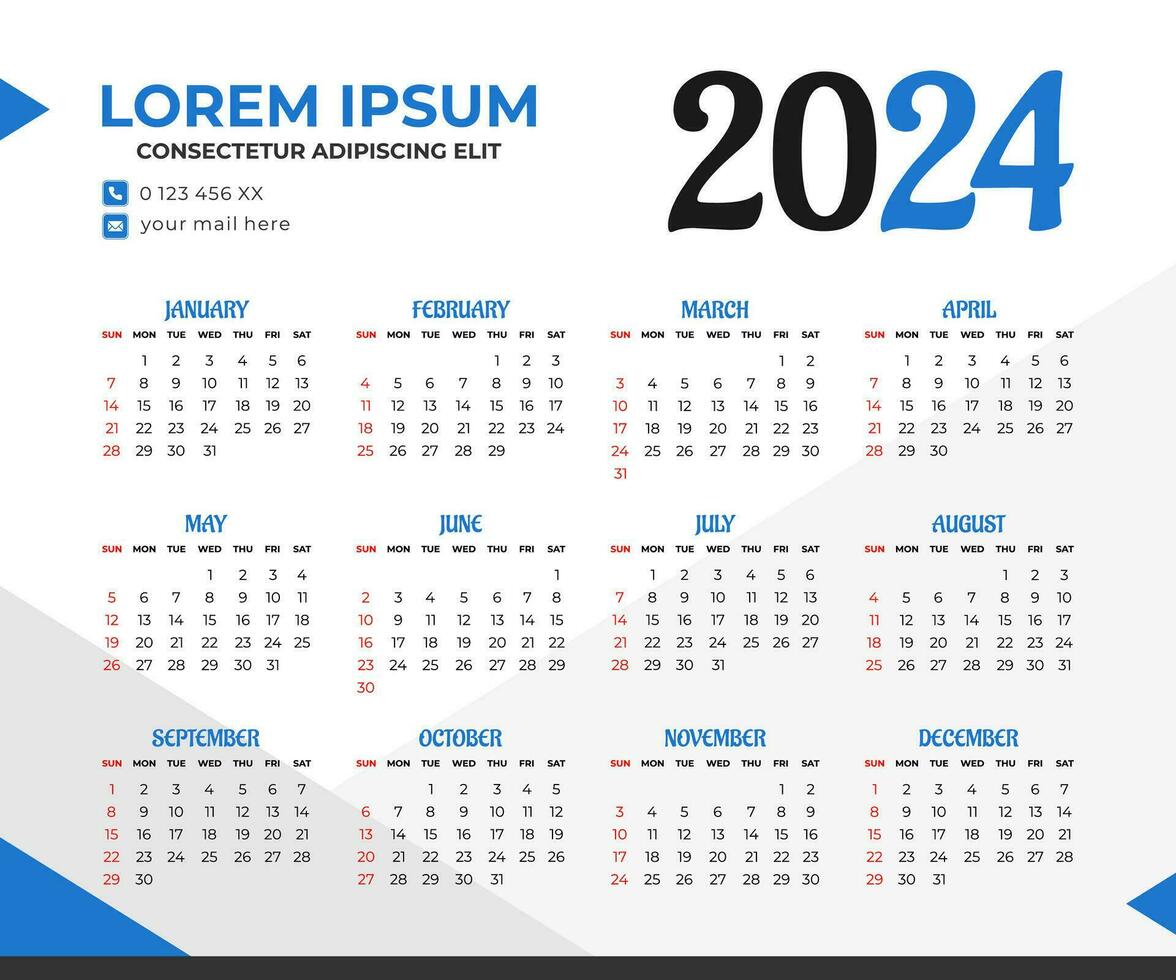 2024 Kalender Vorlage vektor