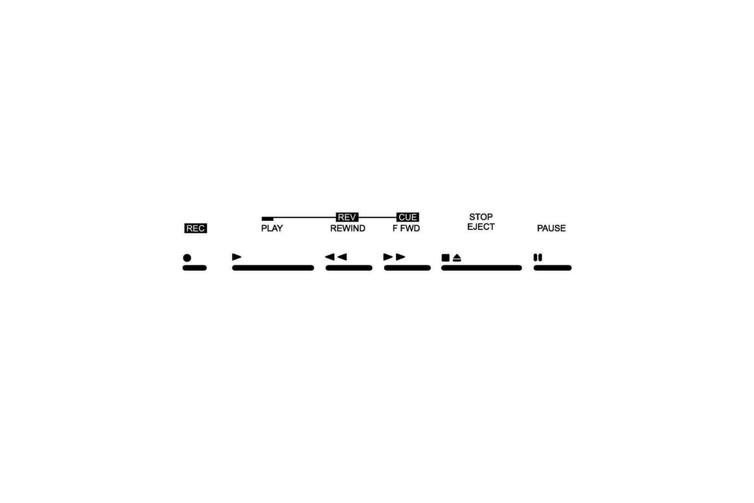 silhuett av de tejp däck knappar, uppgifter, spela, snabb, fram, spola tillbaka, sluta, kasta ut, och paus. vektor illustration
