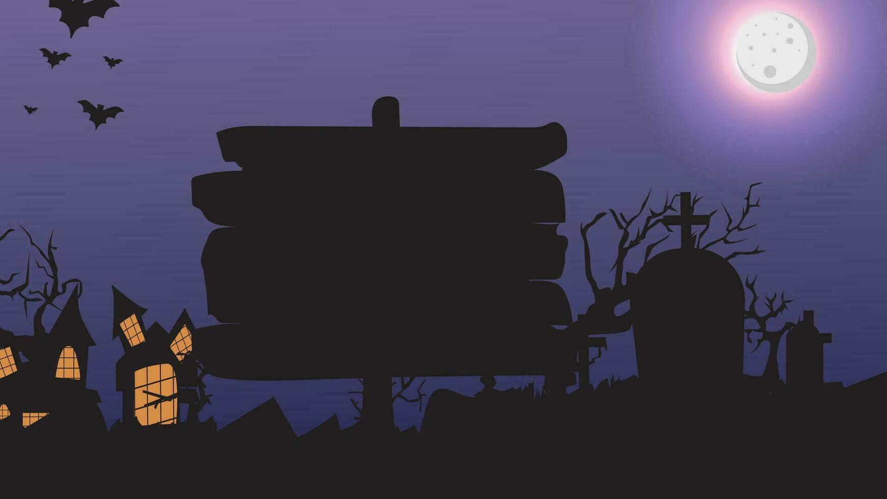Vektor Silhouette von ein Friedhof beim Nacht mit Halloween